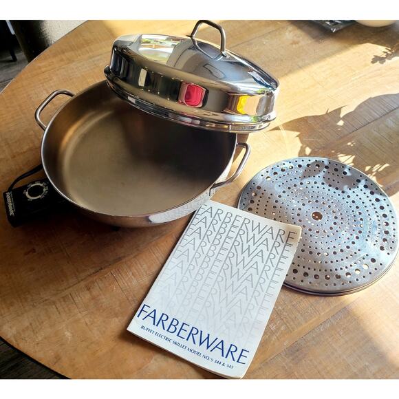 Vintage Farberware 12" Electric Stainless Skillet Model 344‎ HANDLE Made in USA - Picture 1 of 7